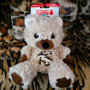 KONG Dog Knots Fuzzy Friends Plush Bear W Rope - Cream and Brown Ea. Sz Med